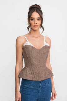 Top Cropped com Detalhe de Renda, Decote Baixo