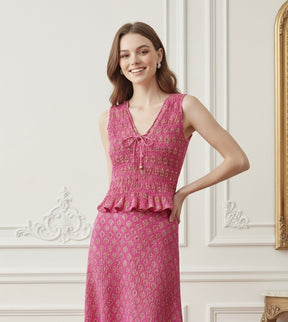 Conjunto Essence – Top Estampado em Favo & Saia Midi de Cintura Alta