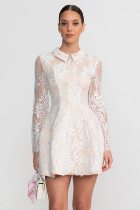 Vestido em Renda Trabalhada com Modelagem Estruturada e Gola Tradicional