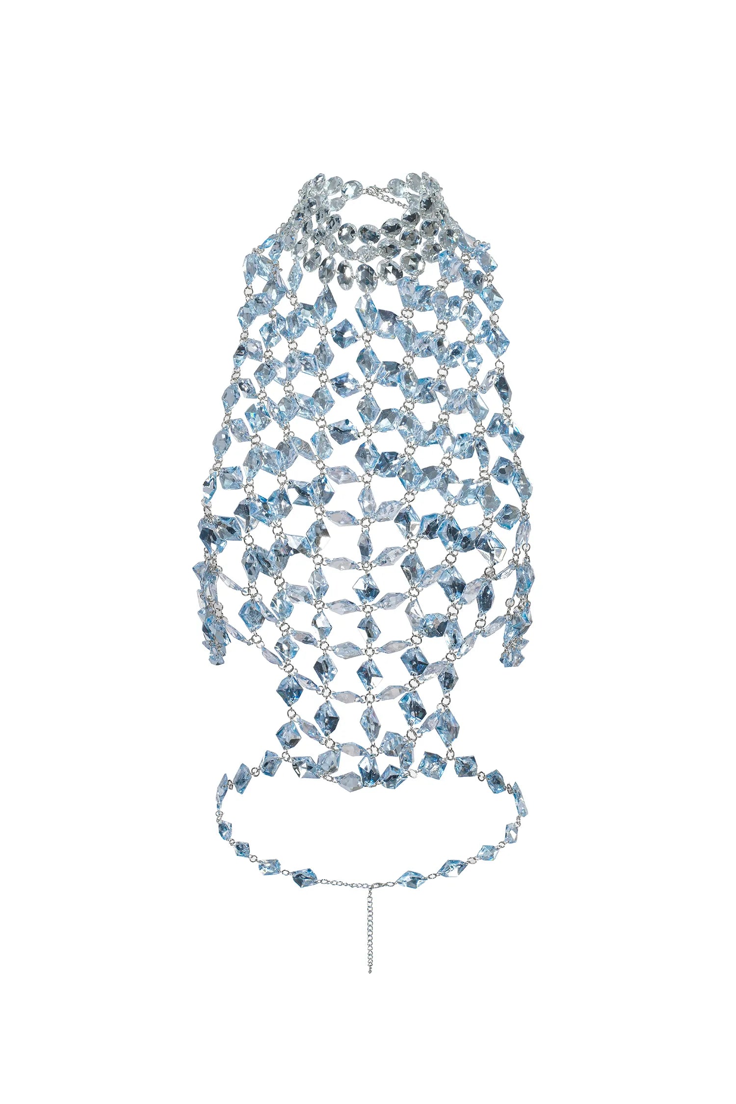 Top Frente Única com Correntes Metálicas e Pedrarias Bordadas à Mão