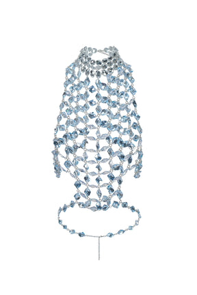 Top Frente Única com Correntes Metálicas e Pedrarias Bordadas à Mão