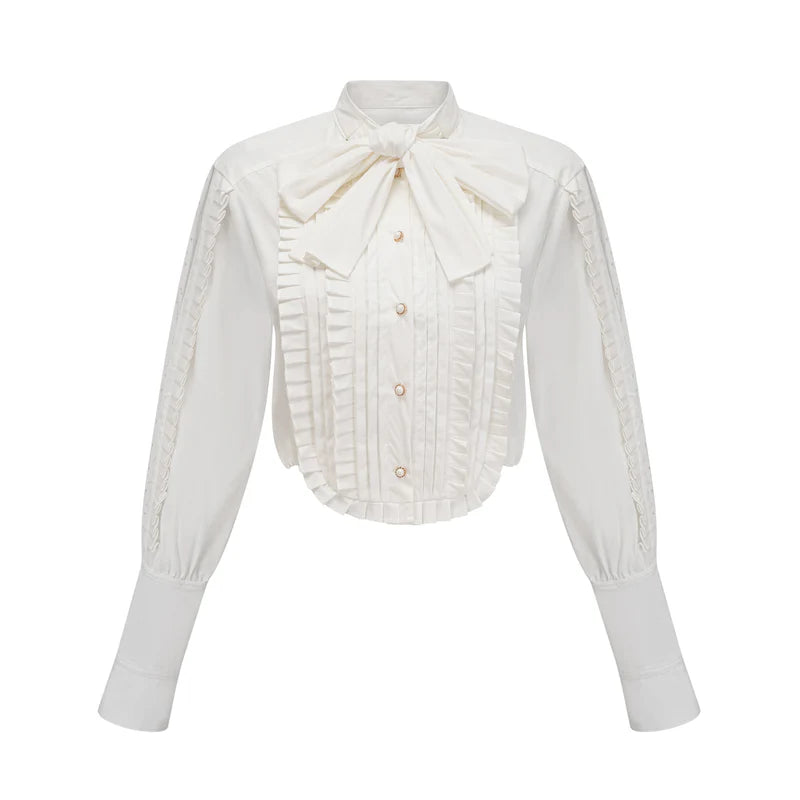 Camisa de Luxo com Gola, Laços Ornamentais e Fivelas de Pérola