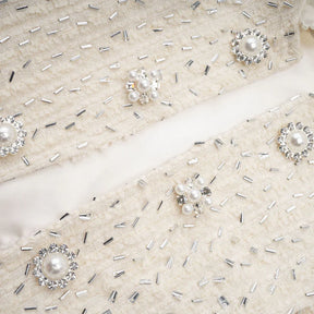 Casaco Curto de Luxo – Tweed, Pérolas e Pedrarias Acabamento  Alta Costura