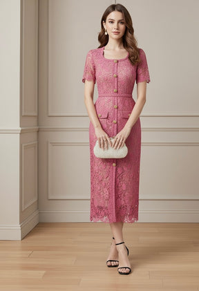 Vestido Renda Com Cinto - Luxo