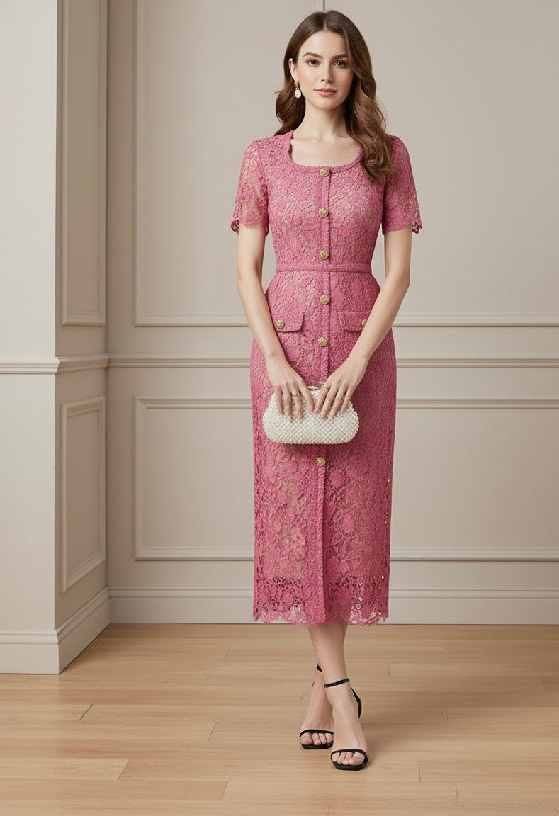 Vestido Renda Com Cinto - Luxo