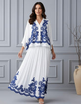 Conjunto Elegante – Camisa Bordada E Saia Plissada