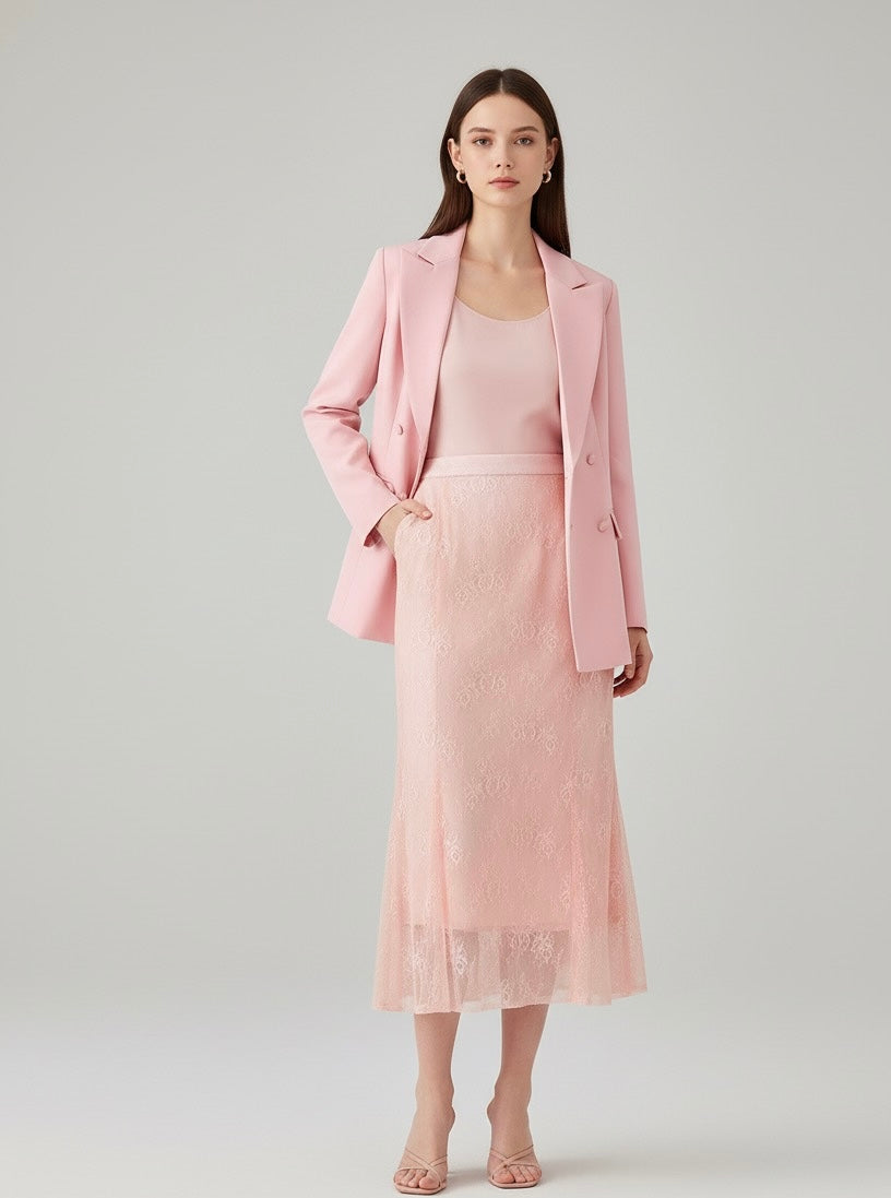 Conjunto Élise – Blazer Alfaiataria e Saia Plissada com Renda