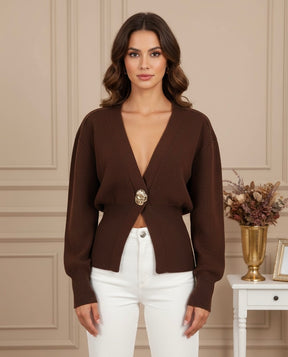 Cardigan Feminino em Tricô com Decote V – Elegância e Conforto