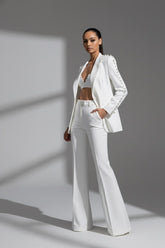 Conjunto calça e blazer bordado com Pérolas  - Alta costura