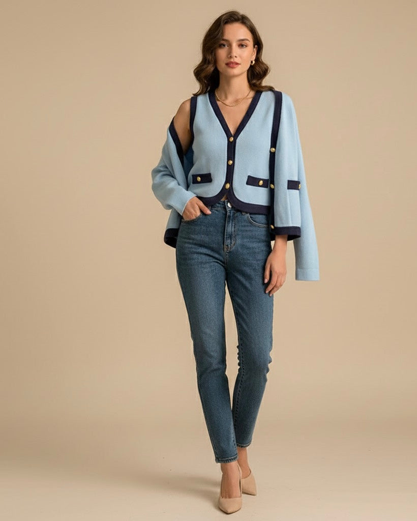 Conjunto Cardigan e Regata tricô