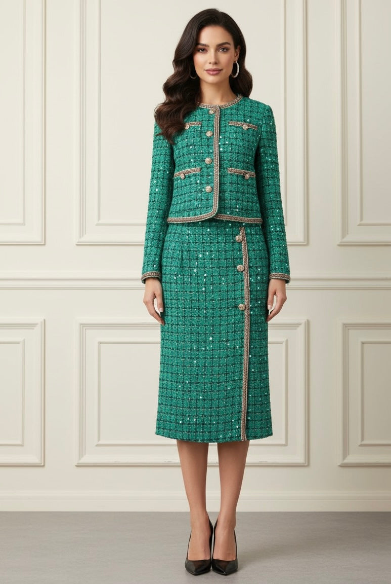 Conjunto Tweed com Saia e Blazer – Elegância e Sofisticação