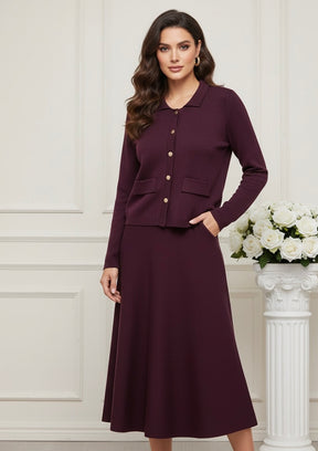 Conjunto Feminino Minimalista em Tricô – Jaqueta + Saia | Look Elegante