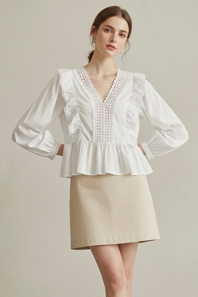 Blusa com Babados e Decote em V – Elegância Casual