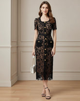 Vestido Renda Com Cinto - Luxo