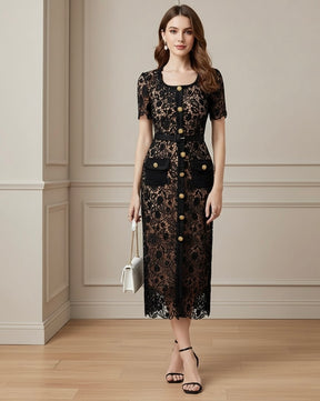 Vestido Renda Com Cinto - Luxo