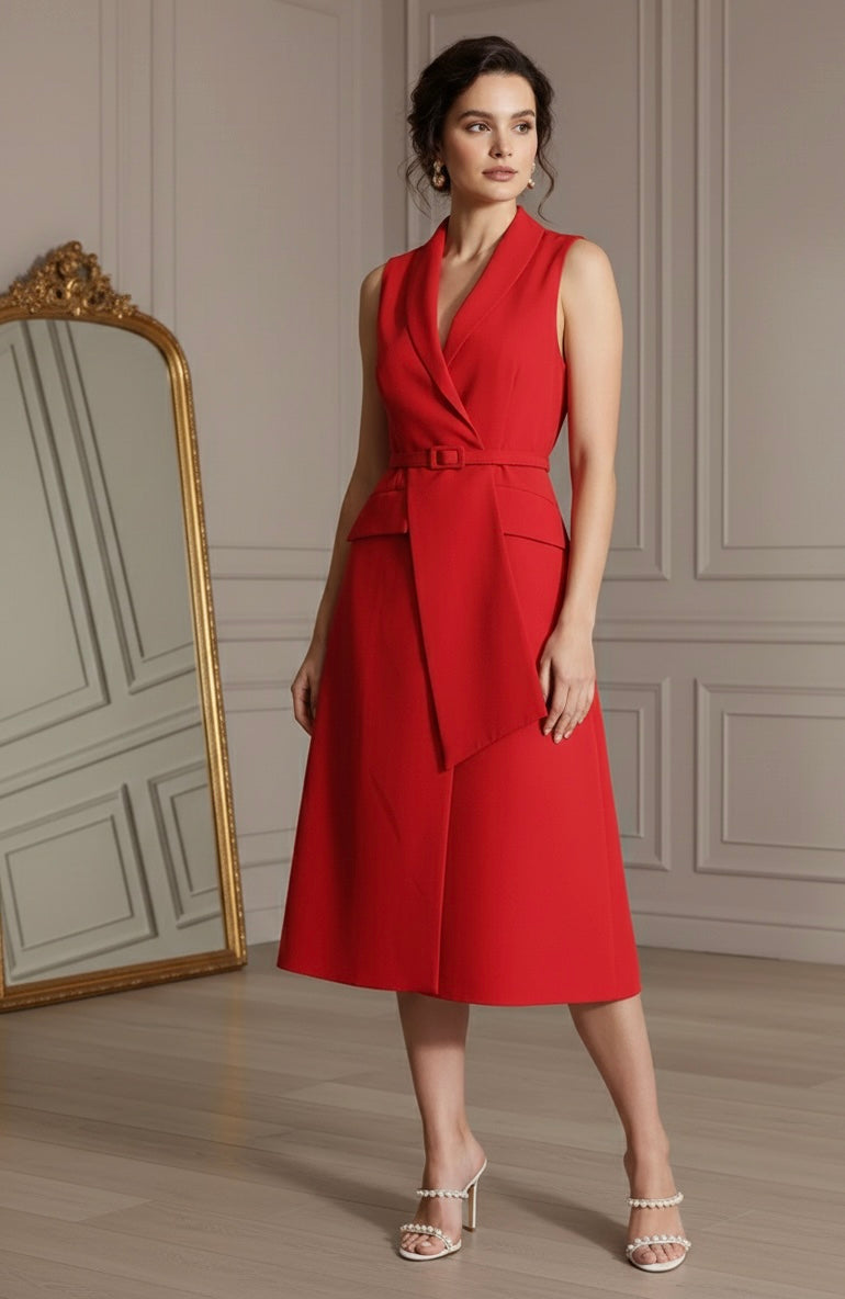 Vestido Minimalista Colar Entalhados - Cintura Alta e Sem Mangas