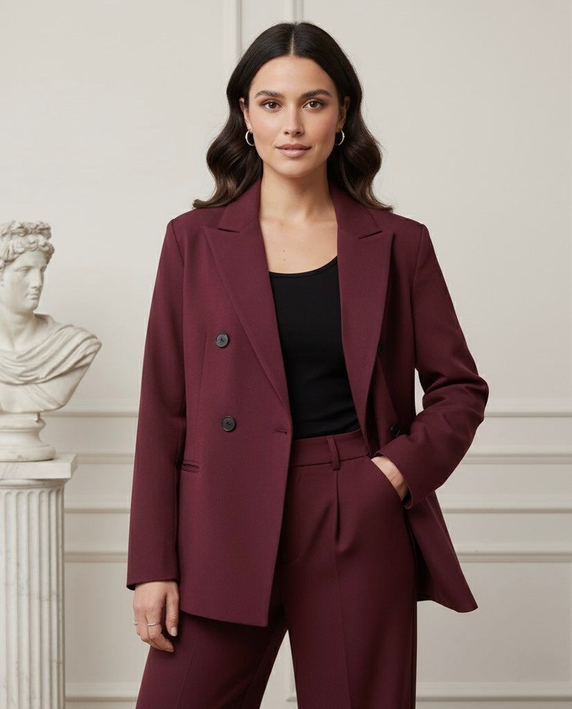 Conjunto  – Blazer com Botões Duplos e Calça de Cintura Alta