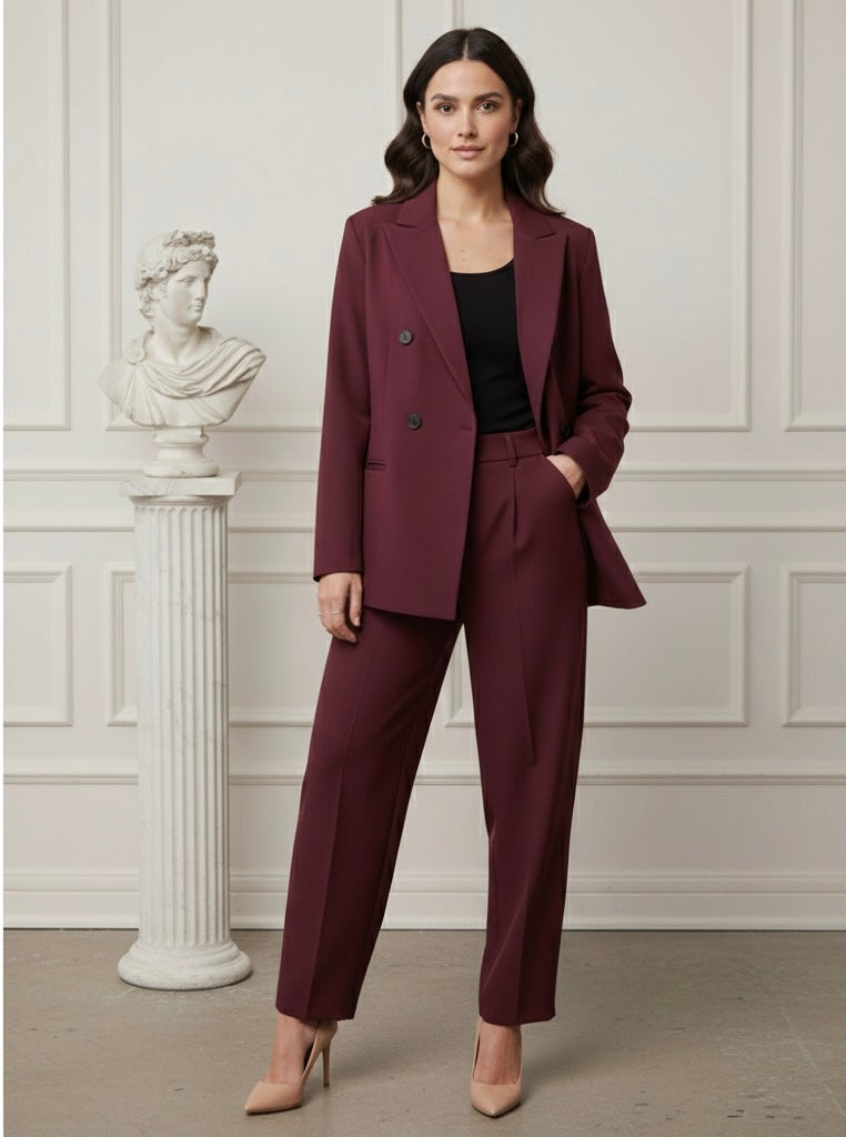 Conjunto  – Blazer com Botões Duplos e Calça de Cintura Alta