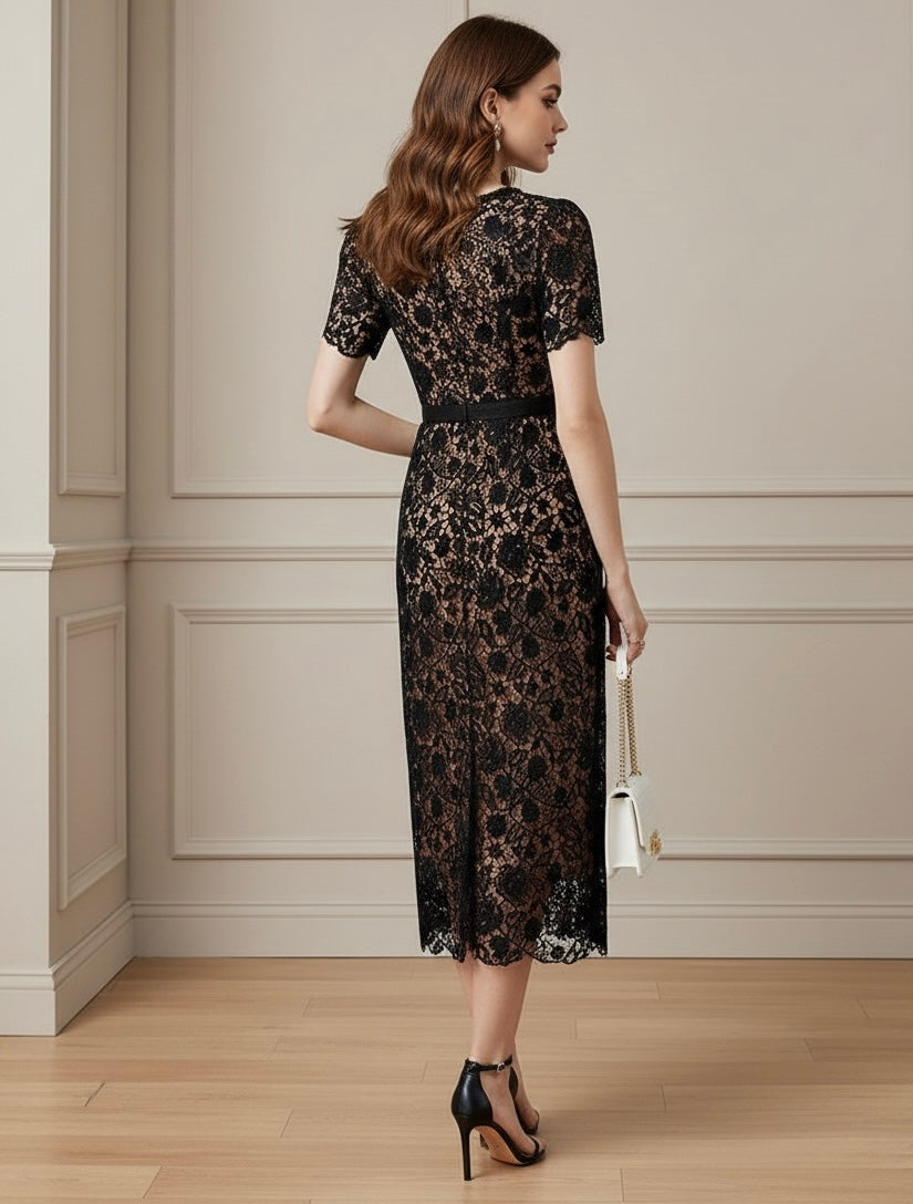 Vestido Renda Com Cinto - Luxo