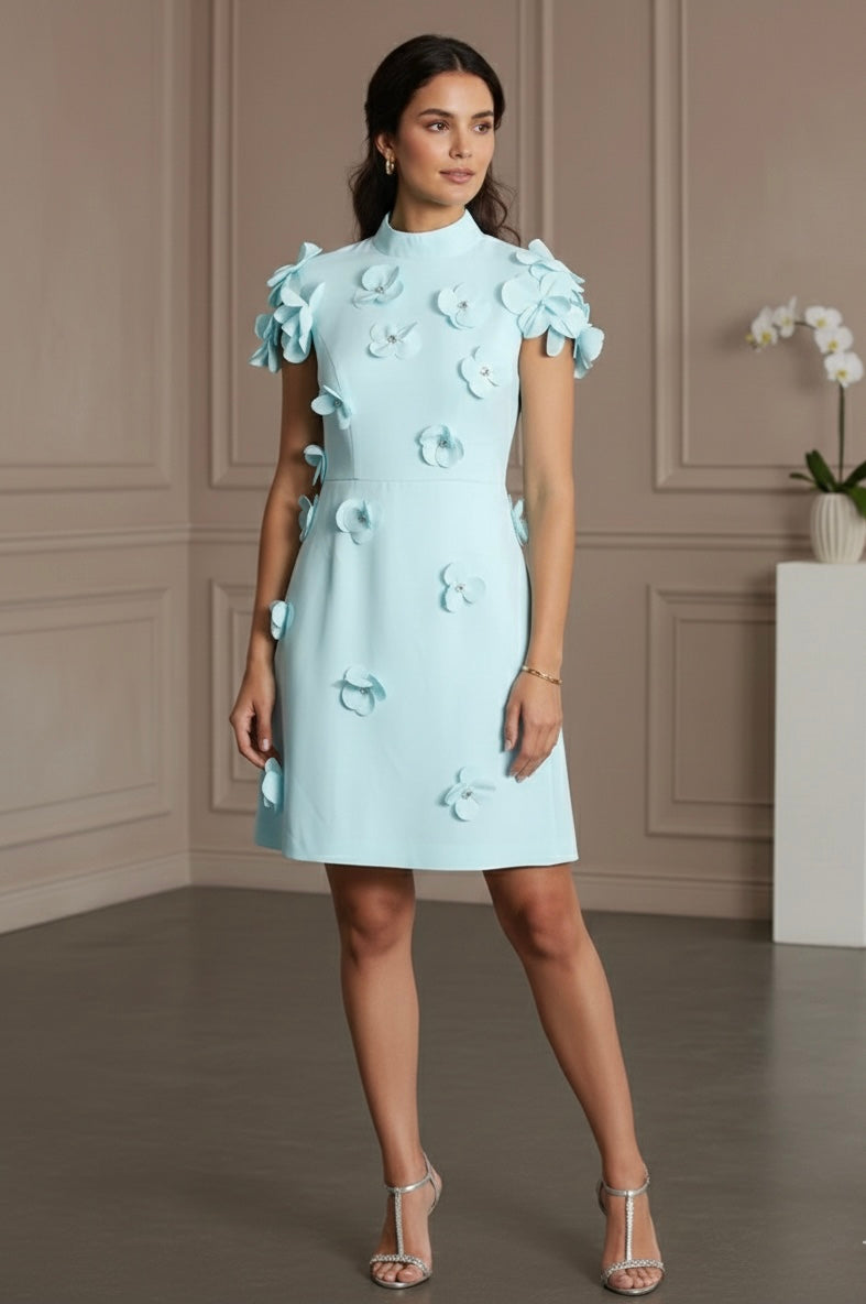 Vestido Bordado Aplicação Flores Alfaiataria