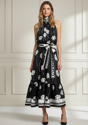 Vestido CHCH Elegante – Sem Mangas, Cintura Laçada e Caimento Perfeito