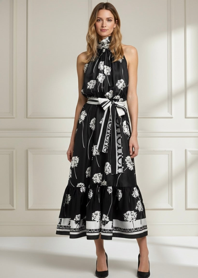 Vestido CHCH Elegante – Sem Mangas, Cintura Laçada e Caimento Perfeito