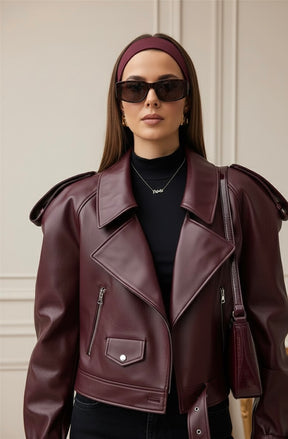 Jaqueta Couro canva - Vermelho Cereja