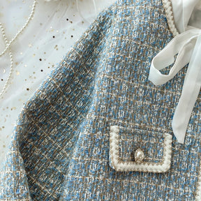 ConjuntoTweed Xadrez – Blazer Manga Longa + Saia A-Line Assimétrica