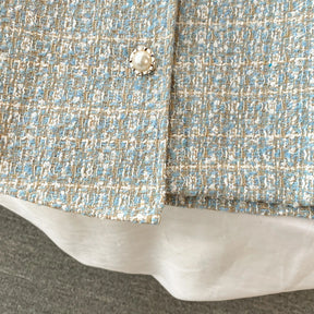 ConjuntoTweed Xadrez – Blazer Manga Longa + Saia A-Line Assimétrica