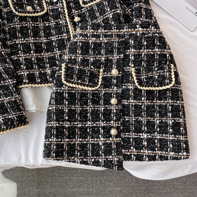 ConjuntoTweed Xadrez – Blazer Manga Longa + Saia A-Line Assimétrica