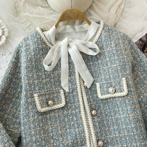 ConjuntoTweed Xadrez – Blazer Manga Longa + Saia A-Line Assimétrica