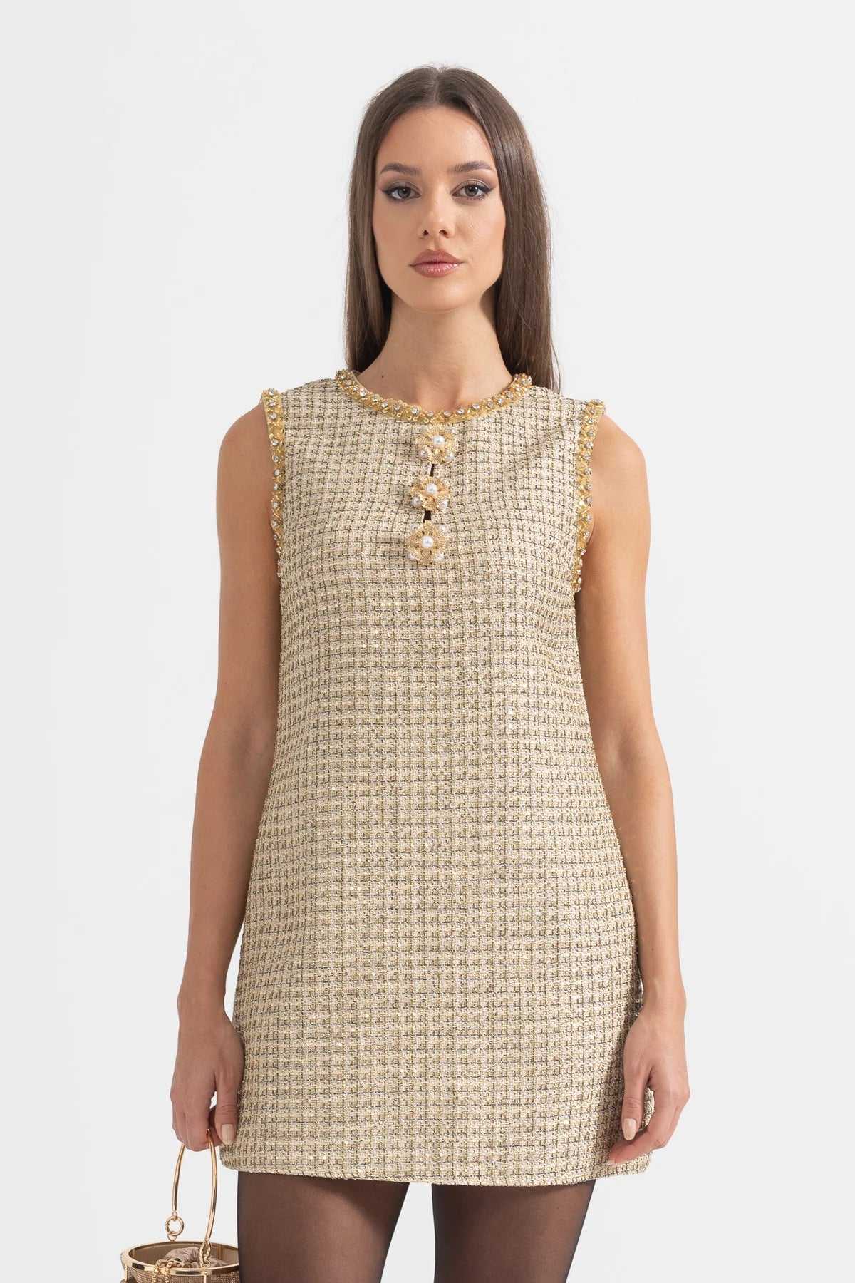 Vestido Tweed Bordado cristal - Novidade