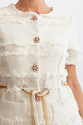 Vestido Tweed Com Cinto pérolas