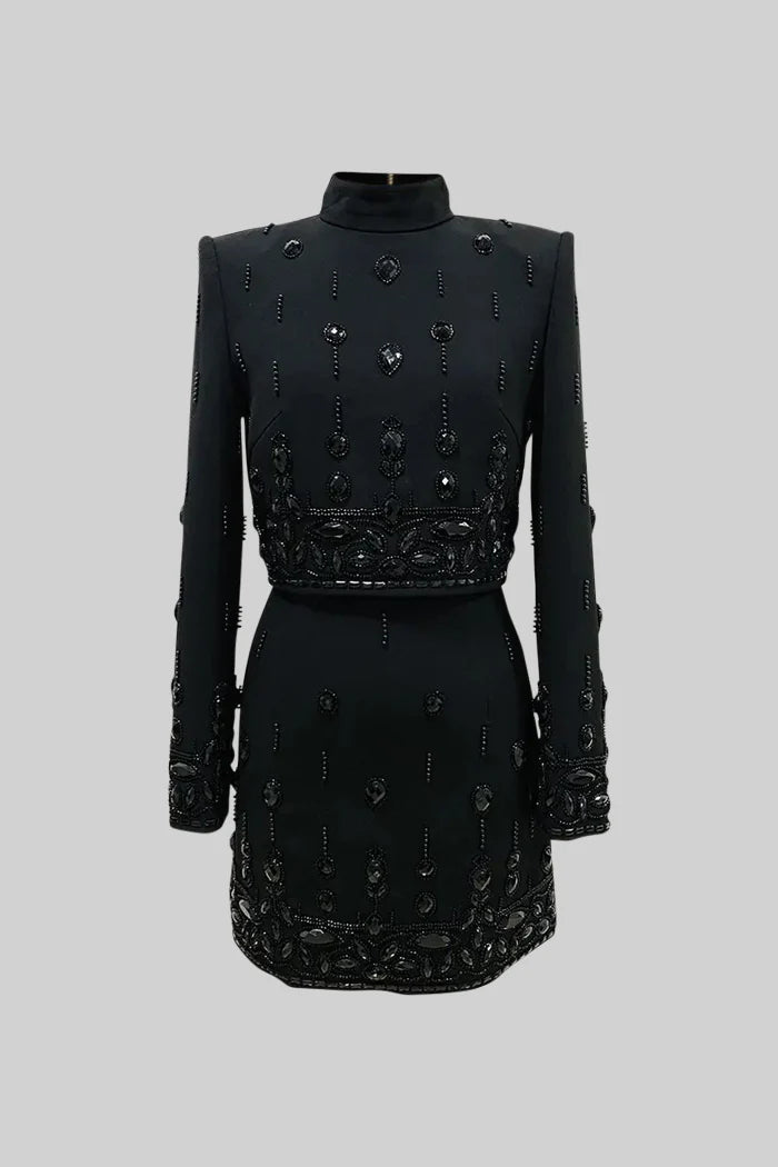 Conjunto Bordado Com cristais - Saia e Blusa gola