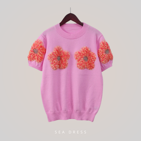 Blusa Tricô bordada com flor - Novidade