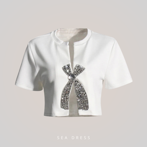 Camiseta cropped Bordada com cristais