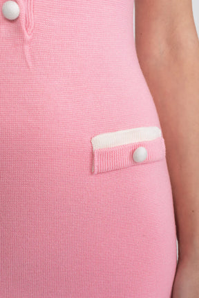 Vestido Midi Bicolor em Tricô com Aplicação de Flor Tridimensional