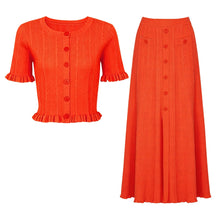 Conjunto Elegante em Tricot com Manga Curta e Saia
