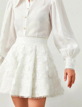 Conjunto Casual com Blusa Patchwork e Saia Mini – Estilo Chic e Atual