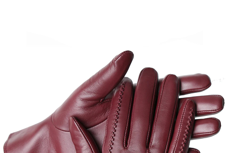 Luvas Femininas em Couro de Ovelha com Forro Aveludado e Toque para Tela – Elegância de Inverno