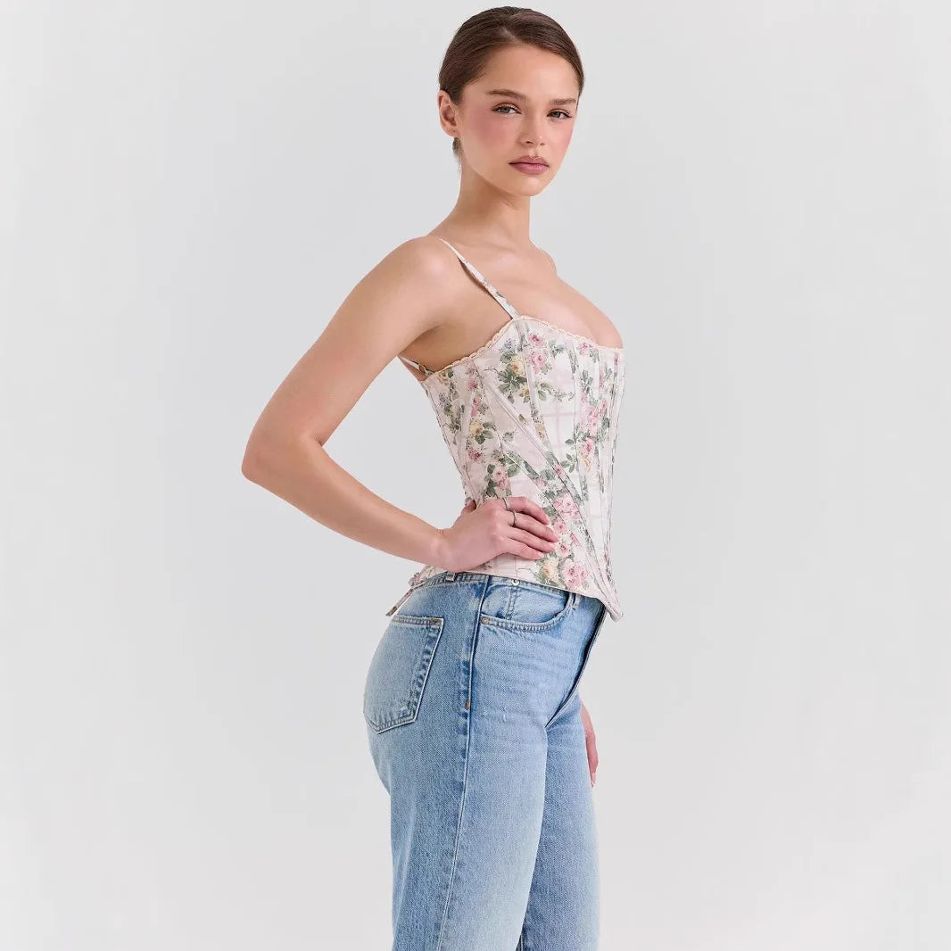 Corset Romântico com Sustentação e Estampa Delicada