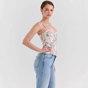 Corset Romântico com Sustentação e Estampa Delicada