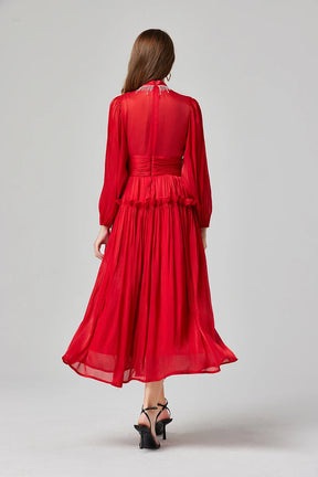 Vestido de Verão SEDA – Luxo Francês, Franjas, Pregas e cristais