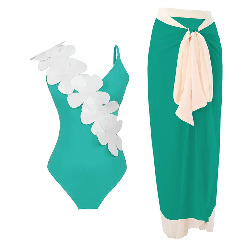Conjunto Maiô com Saia Fluida e Detalhe Floral