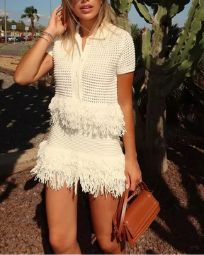 Conjunto em Tricô Vazado – Saia Mini + Camisa