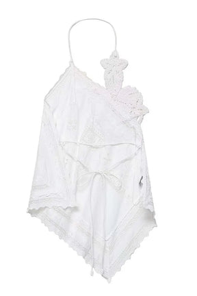 Top Elegante de Amarração com Bordado e Recorte Halter