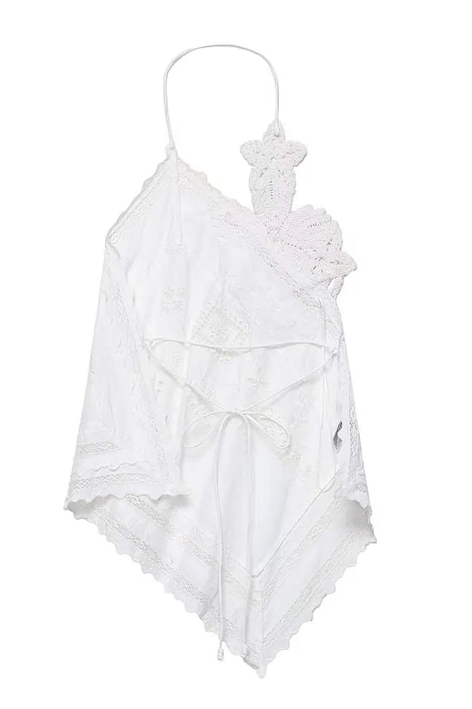 Top Elegante de Amarração com Bordado e Recorte Halter