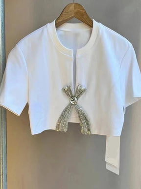 Camiseta cropped Bordada com cristais