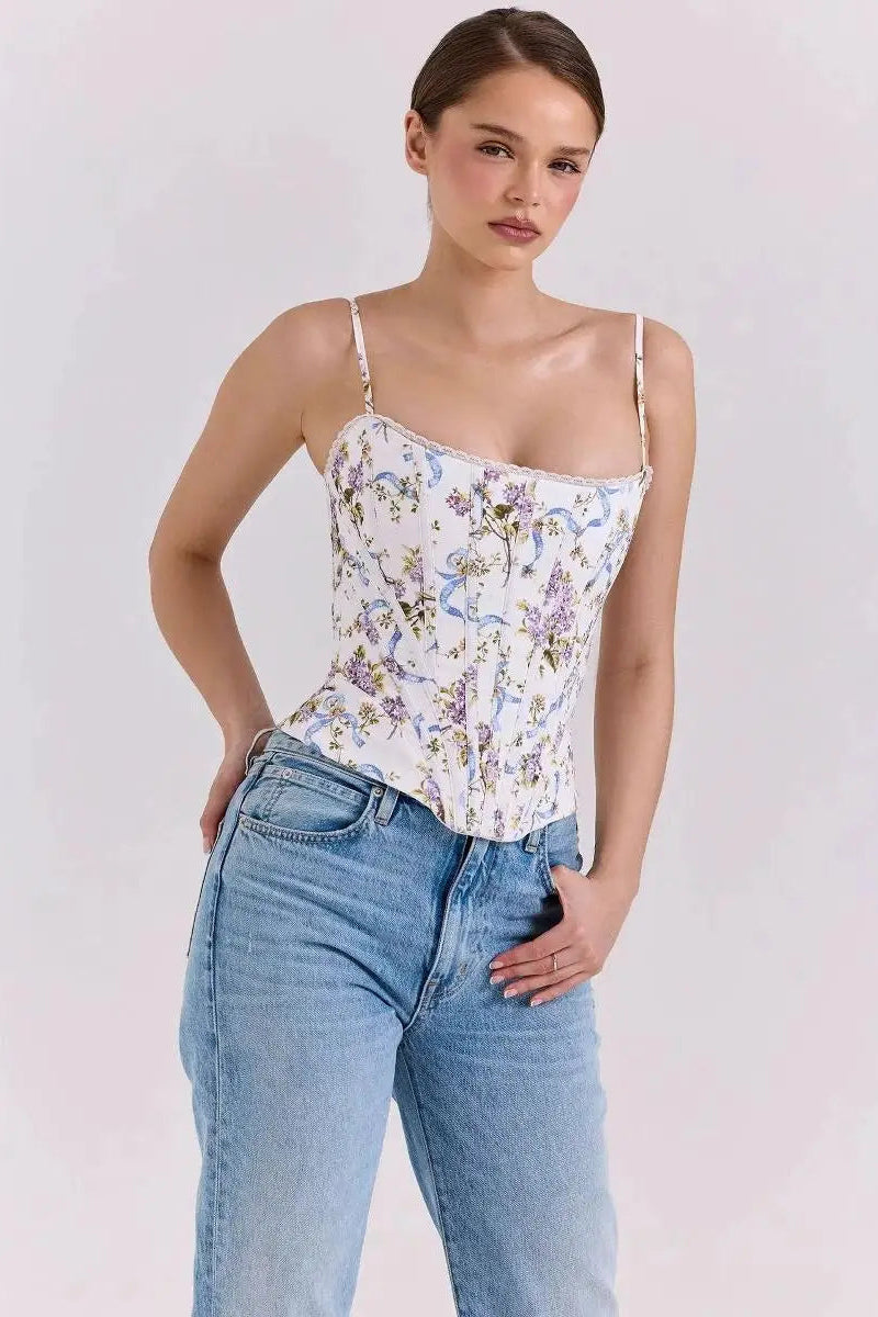 Corset Romântico com Sustentação e Estampa Delicada