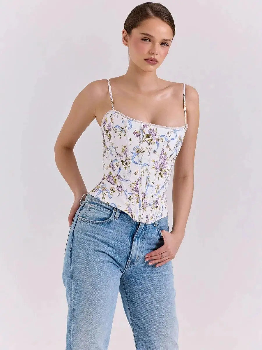 Corset Romântico com Sustentação e Estampa Delicada